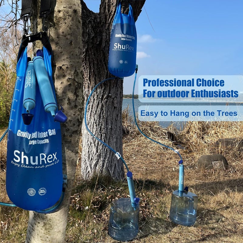 ShuRex Gravity Fed Water Filtration System with Adjustable Tree Strap, Large Gravity Bag with Filter Straw, Water Purifier Survival for Travel, Backpacking, and Emergency Preparedness (12L) - Image 4